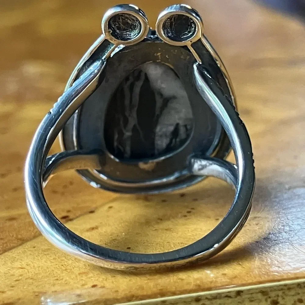 Genuine White Buffalo Sterling Silver Horseshoe Ring Size 7